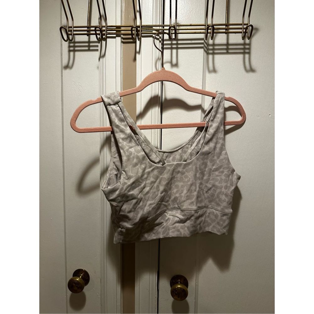 Longline Sports Bra Grey Leopard Print Medium Padded Tank Top